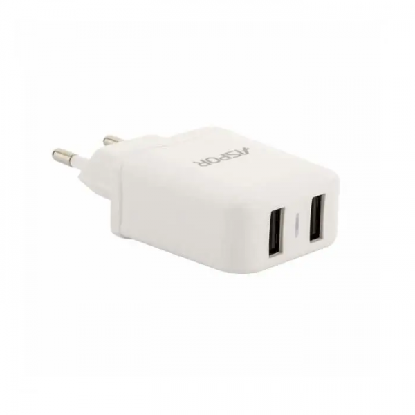 Сетевое зарядное устройство Aspor A829 (2USB)+ кабель MicroUSB 2.4A (1м) – White