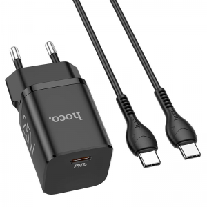 Сетевое зарядное устройство Hoco N19 Rigorous PD25W PD+Quick Charge 3.0 + кабель Type-C to Type-C – Black