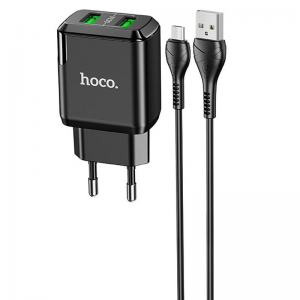 Сетевое зарядное устройство HOCO N6 QC3.0 + кабель MicroUSB 2USB / 3A – Black