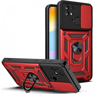 Ударопрочный чехол Camshield Serge Ring со шторкой для камеры для Xiaomi Redmi 10C / Poco C40 – Красный