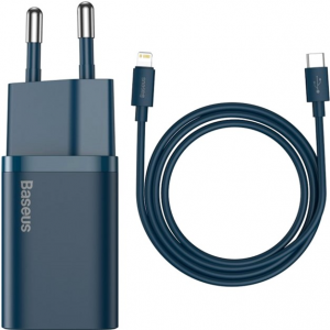 Сетевое зарядное устройство Baseus Super Silicone PD Charger 20W (Type-C) + With Cable Type-C to Lightning – Blue