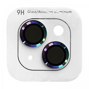 Защитное стекло Metal Classic на камеру для IPhone 14 / 14 Plus – Сиреневый / Raindow