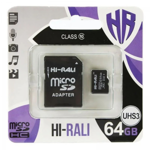 Карта памяти Hi-Rali MicroSDXC (UHS-3) 64 GB Card Class 10 с адаптером – Black