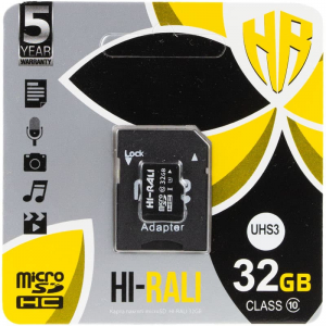 Карта памяти Hi-Rali MicroSDXC (UHS-3) 32 GB Card Class 10 с адаптером – Black