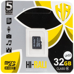 Карта памяти Hi-Rali MicroSDXC (UHS-3) 32 GB Card Class 10 без адаптера – Black