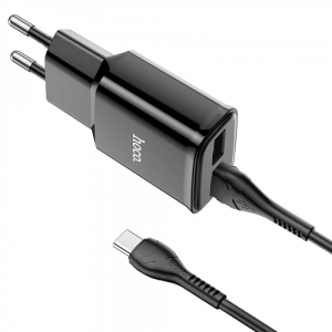 Сетевое зарядное устройство Hoco C88A Star Round + кабель Type-C 2USB / 2.4A – Black