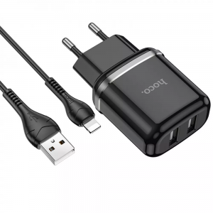 Сетевое зарядное устройство Hoco N4 Aspiring + Cable Lightning 2USB / 2.4A – Black