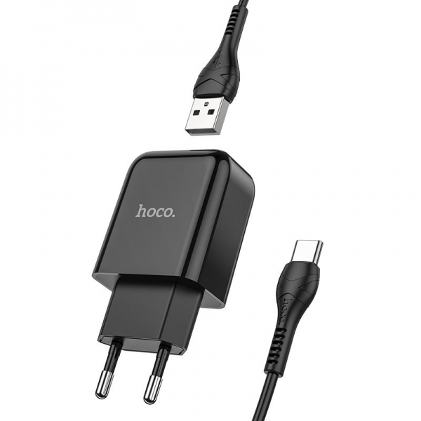 Мережевий зарядний пристрій Hoco N2 + кабель Type-C 1USB / 2.1A Black