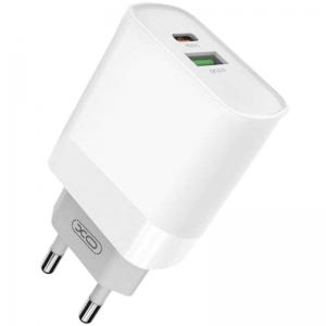 Сетевое зарядное устройство XO L64 1USB + 1Type-C QC3.0+PD – White