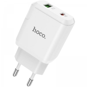 Сетевое зарядное устройство Hoco N5 1USB + 1Type-C QC3.0+PD – White