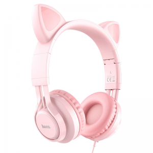 Проводные наушники с кошачьими ушками Hoco W36 Cat ear – Pink