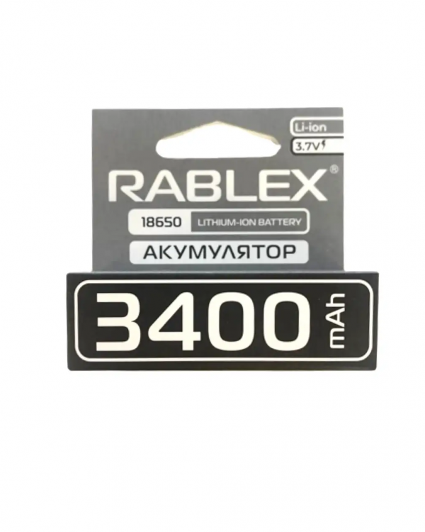 Батарейка аккумуляторная 18650 Rablex Li-Ion 3.7V 3400mAh – 1 шт