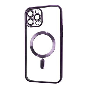 Прозрачный чехол Chrome с MagSafe и стеклом на камеру для Iphone 13 Pro Max – Purple