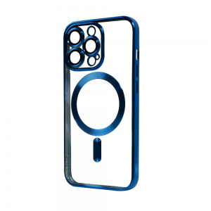 Прозрачный чехол Chrome с MagSafe и стеклом на камеру для Iphone 13 Pro Max – Blue