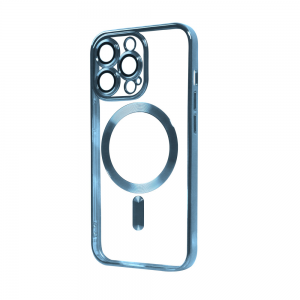 Прозрачный чехол Chrome с MagSafe и стеклом на камеру для Iphone 12 Pro – Sierra Blue