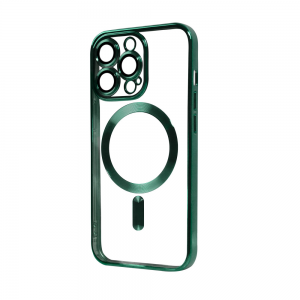 Прозрачный чехол Chrome с MagSafe и стеклом на камеру для Iphone 13 Pro – Green