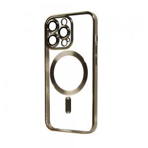 Прозрачный чехол Chrome с MagSafe и стеклом на камеру для Iphone 13 Pro – Gold