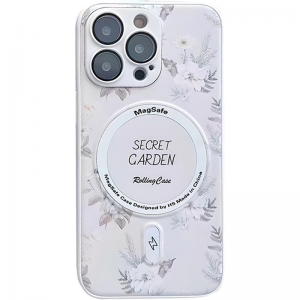 Чехол TPU+PC Secret Garden с MagSafe и защитой камеры для Iphone 14 Pro – Белый / White