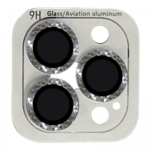 Защитное стекло Metal Shine на камеру с блестящим кольцом для Iphone 13 Pro / 13 Pro Max – Серебряный / Silver