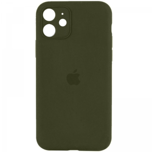 Оригинальный чехол Silicone Case Full Camera Protective с микрофиброй для Iphone 12 – Зеленый / Dark Olive