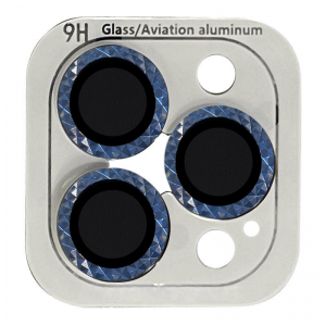 Защитное стекло Metal Shine на камеру с блестящим кольцом для Iphone 12 Pro / 11 Pro / 11 Pro Max – Синий / Blue