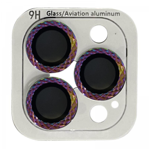 Защитное стекло Metal Shine на камеру с блестящим кольцом для Iphone 12 Pro / 11 Pro / 11 Pro Max – Сиреневый / Rainbow