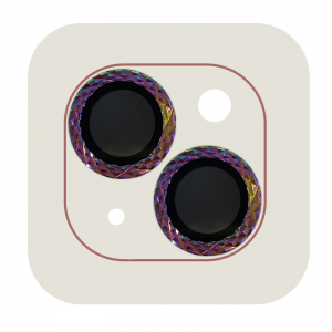 Защитное стекло Metal Shine на камеру с блестящим кольцом для Iphone 13 / 13 mini – Сиреневый / Rainbow