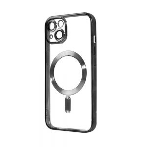 Прозрачный чехол Chrome с MagSafe и стеклом на камеру для Iphone 14 – Black