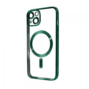 Прозрачный чехол Chrome с MagSafe и стеклом на камеру для Iphone 14 – Green