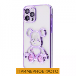 Чехол Shining Bear Case с переливающимися блестками и стеклом на камеру для Iphone 14 – Purple