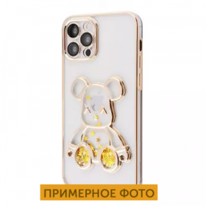 Чехол Shining Bear Case с переливающимися блестками и стеклом на камеру для Iphone 12 – Gold