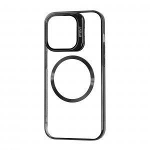 Прозрачный чехол Fibra Window Leaf с MagSafe и подставкой на камере для Iphone 12 Pro / 12 – Black