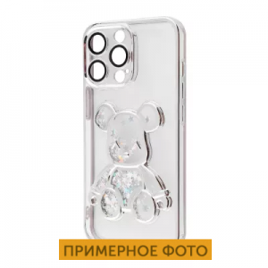 Чехол Shining Bear Case с переливающимися блестками и стеклом на камеру для Iphone 12 – Silver