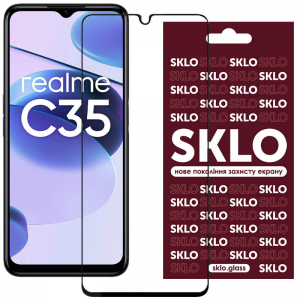 Защитное стекло 3D / 5D Premium SKLO Full Glue на весь экран для Realme C35 – Black