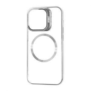 Прозрачный чехол Fibra Window Leaf с MagSafe и подставкой на камере для Iphone 13 Pro Max / 14 Plus – Silver