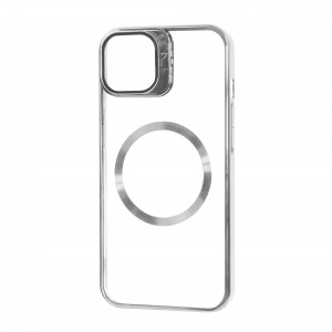Прозрачный чехол Fibra Window Leaf с MagSafe и подставкой на камере для Iphone 13 / 14 – Silver