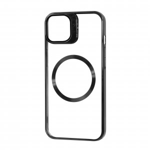 Прозрачный чехол Fibra Window Leaf с MagSafe и подставкой на камере для Iphone 13 / 14 – Black