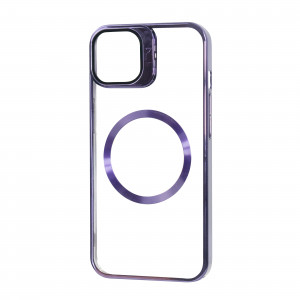 Прозрачный чехол Fibra Window Leaf с MagSafe и подставкой на камере для Iphone 13 / 14 – Deep Purple