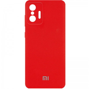 Чехол Silicone Cover (AA) с защитой камеры и микрофиброй для Xiaomi 11T / 11T Pro – Красный / Red