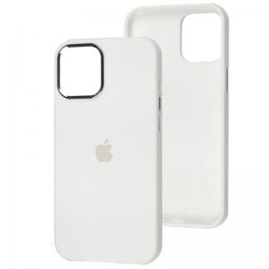 Чехол Silicone Case с металлическими кнопками и микрофиброй для Iphone 14 Pro – Белый / White