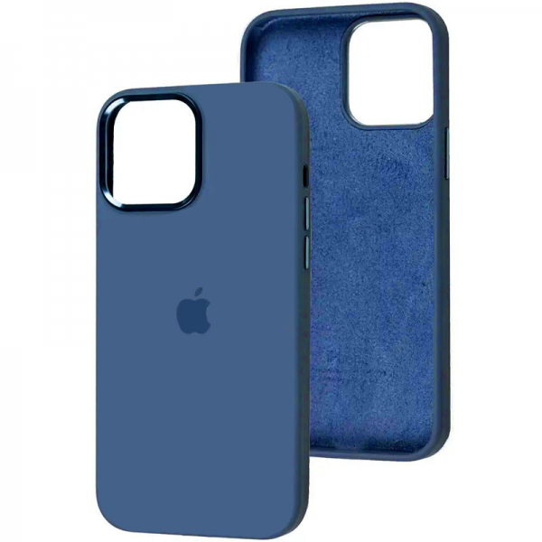 Чехол Silicone Case с металлическими кнопками и микрофиброй для Iphone 14 – Синий / StromBlue