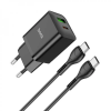 Сетевое зарядное устройство Hoco N28 Founder 20W (USB + Type-C) + кабель Type-C to Type-C – Black