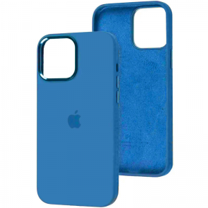 Чехол Silicone Case с металлическими кнопками и микрофиброй для Iphone 13 – Синий / Blue Jay