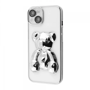 Прозрачный чехол Perfomance Bear Case со стеклом на камеру для Iphone 13 – Silver