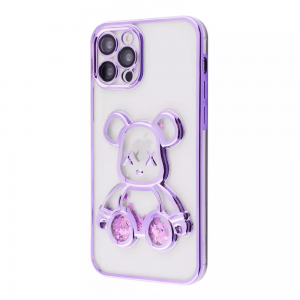 Чехол Shining Bear Case с переливающимися блестками и стеклом на камеру для Iphone 14 Pro Max – Dark purple