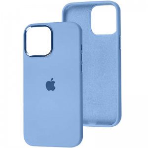 Чехол Silicone Case с металлическими кнопками и микрофиброй для Iphone 14 – Голубой / Blue Fog