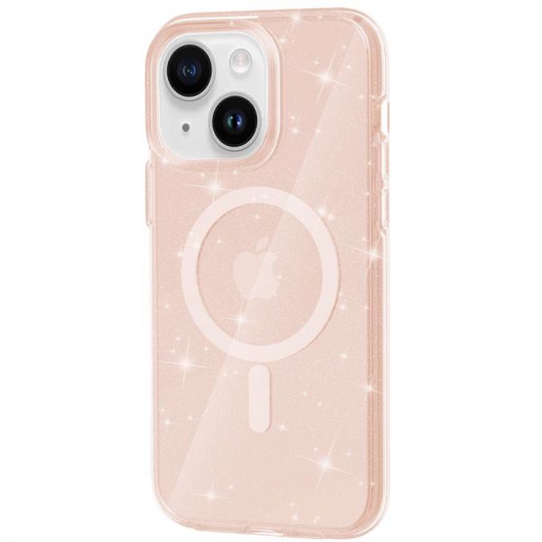 Чехол TPU Galaxy Sparkle с MagSafe и блестками для Iphone 15 – Pink