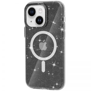 Чехол TPU Galaxy Sparkle с MagSafe и блестками для Iphone 15 – Black