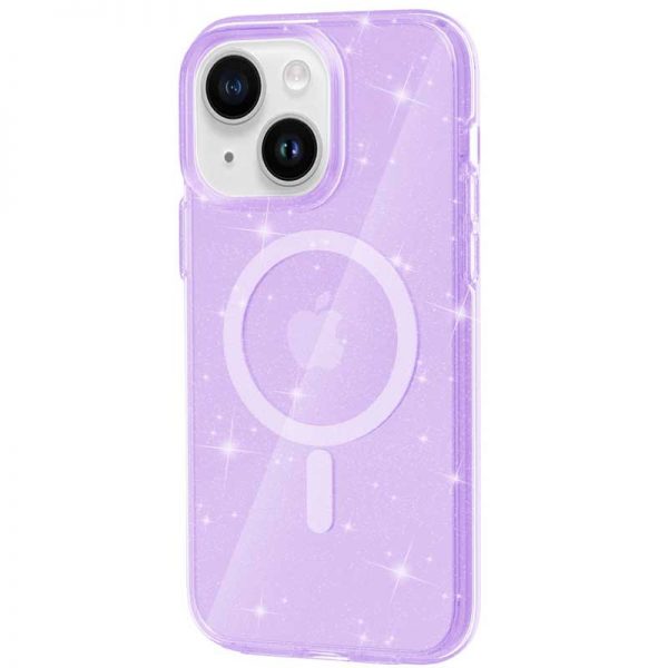 Чехол TPU Galaxy Sparkle с MagSafe и блестками для Iphone 15 – Purple