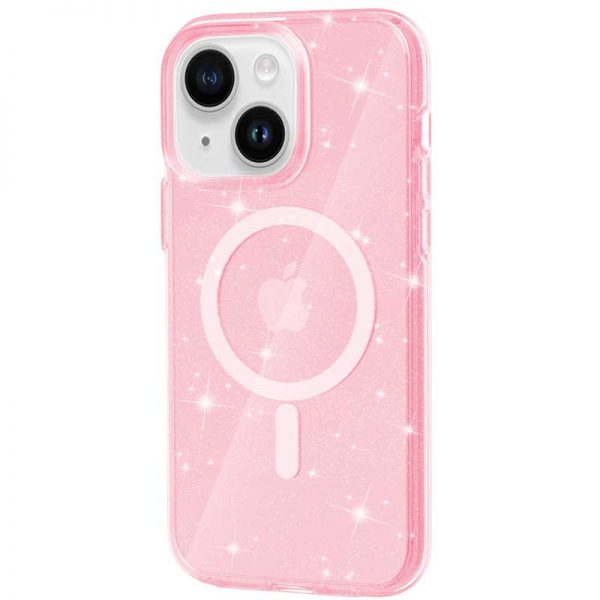 Чехол TPU Galaxy Sparkle с MagSafe и блестками для Iphone 15 Plus – Pink